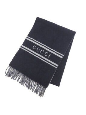 Gucci Logo Scarf Cashmere Navy Gray